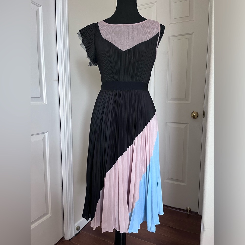BCBGMaxAzria Black and Pink Pleated One Shoulder Dress - Picture 4 of 7